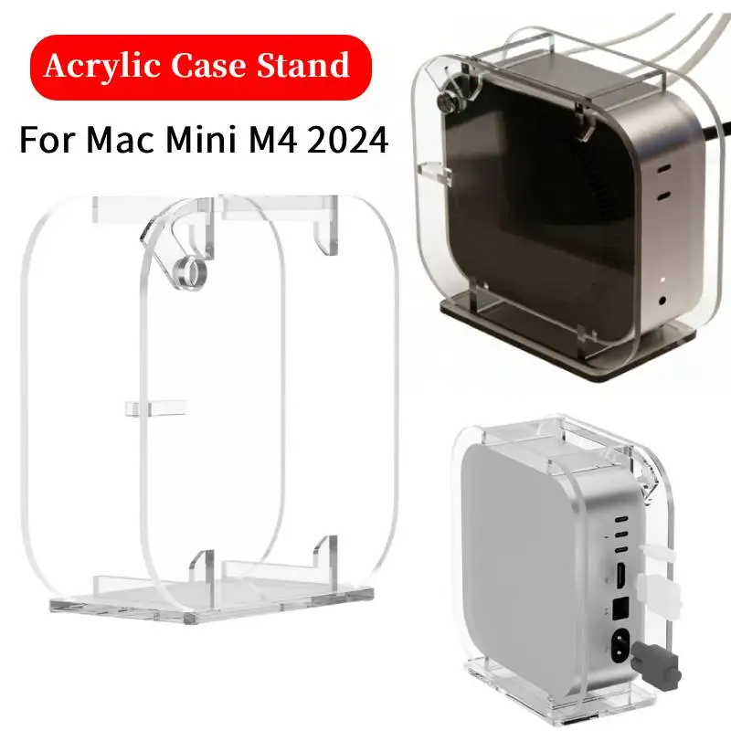 아크릴 수직 데스크탑 스탠드 맥 미니 M4 2024용 직립형 데스크 홀더 맥 미니 M4 공간 절약형 전원 버튼 쉬운 접근