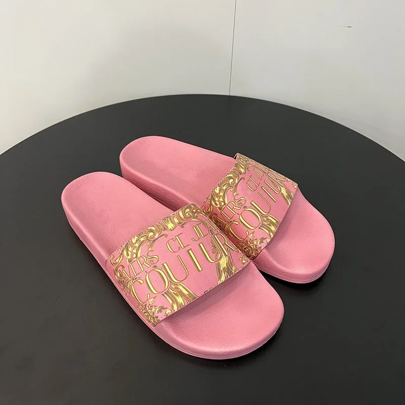 High-quality Pink Letter Print Vietnamese Cambodian Nigerian 2023 Summer Flat Heel Sandals Rubber Outsole Women's Slippers 2