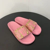 High-quality Pink Letter Print Vietnamese Cambodian Nigerian 2023 Summer Flat Heel Sandals Rubber Outsole Women's Slippers 2