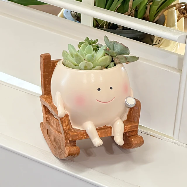 Cute Chair/Swing Smiling Face Little Devil Flower Pot Creative Swing Succulent Plant Flower Pot Garden Home Decoration