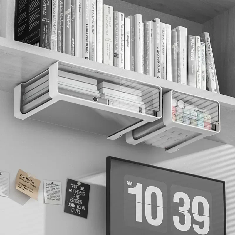 Office Under Table Storage Drawer Punch Free Plastic Transparent Storage Drawer Large Capacity Desk Stationery Organizer