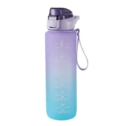 1 Liter Large Portable Travel Water Bottle with Straw and Time Scale - 1L (Purple)