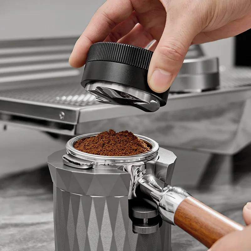 Espresso Tamper with Scale - Spring Loaded - Automatic Rebound - Flat Base  - Detachable - 51/53/58mm Coffee Powder Hammer - Coffee Shop Utensil 