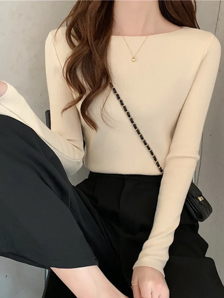 Fashion Ribbed Women Sweater Knitted Soft Pullovers Jumpers Basic Solid Soft Long Sleeve Sweaters For Women Autumn Winter Tops
