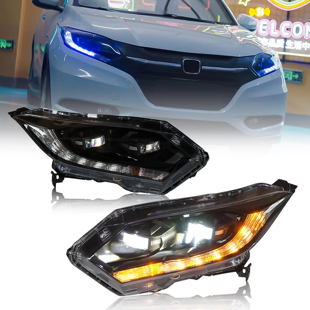 

Headlights For Honda HRV 2015-2018 LED Headlamps Projector Assembly Car Apartment Start-up Animation with a Splash of Blue