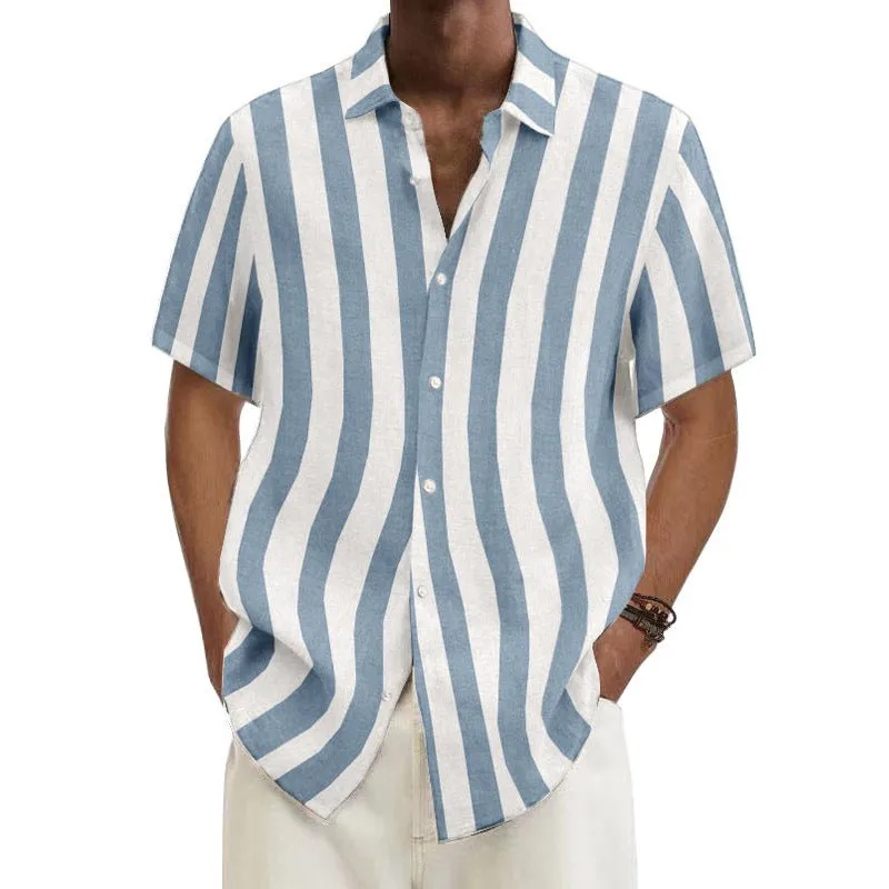 

Men's Simple Daily Striped Casual Shirt shirt Dark Blue