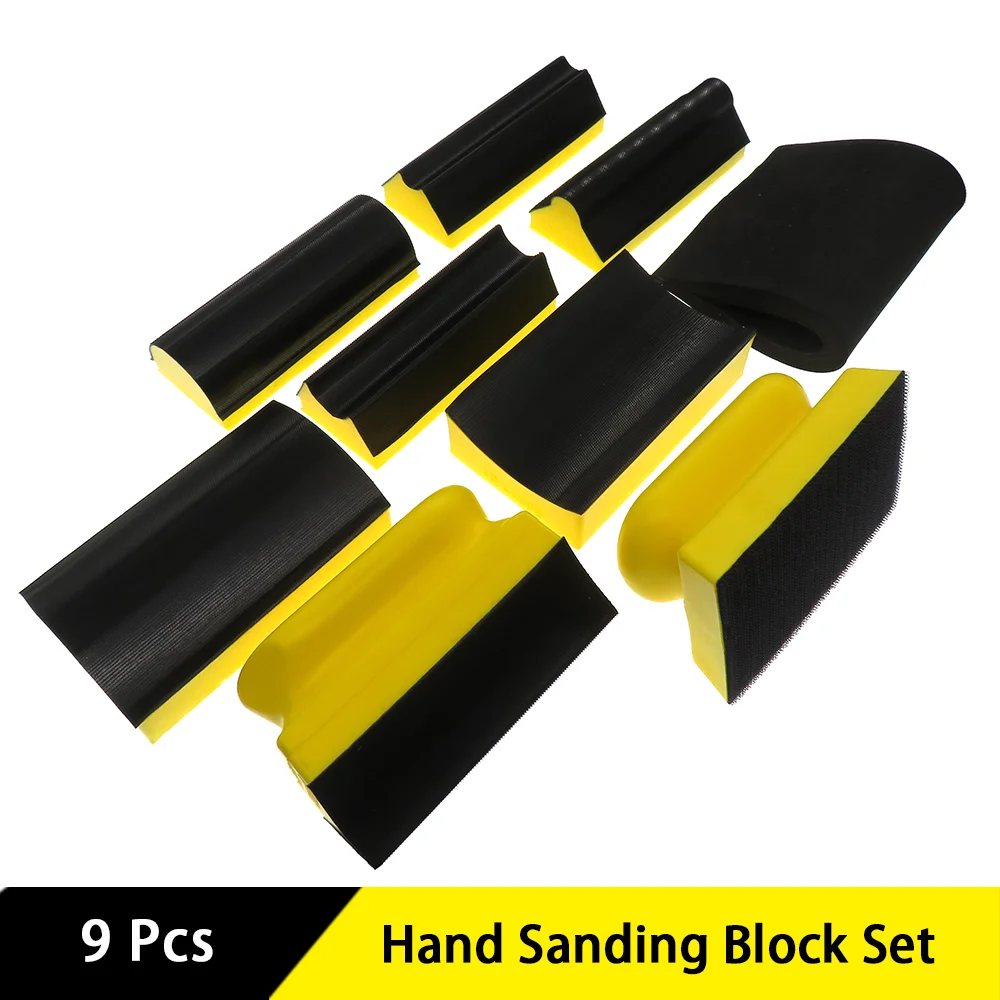 9Pcs Hand Sanding Block Set Hook and Loop Assorted Shaped Disc Holder Grinding Sponge Abrasive Tool |