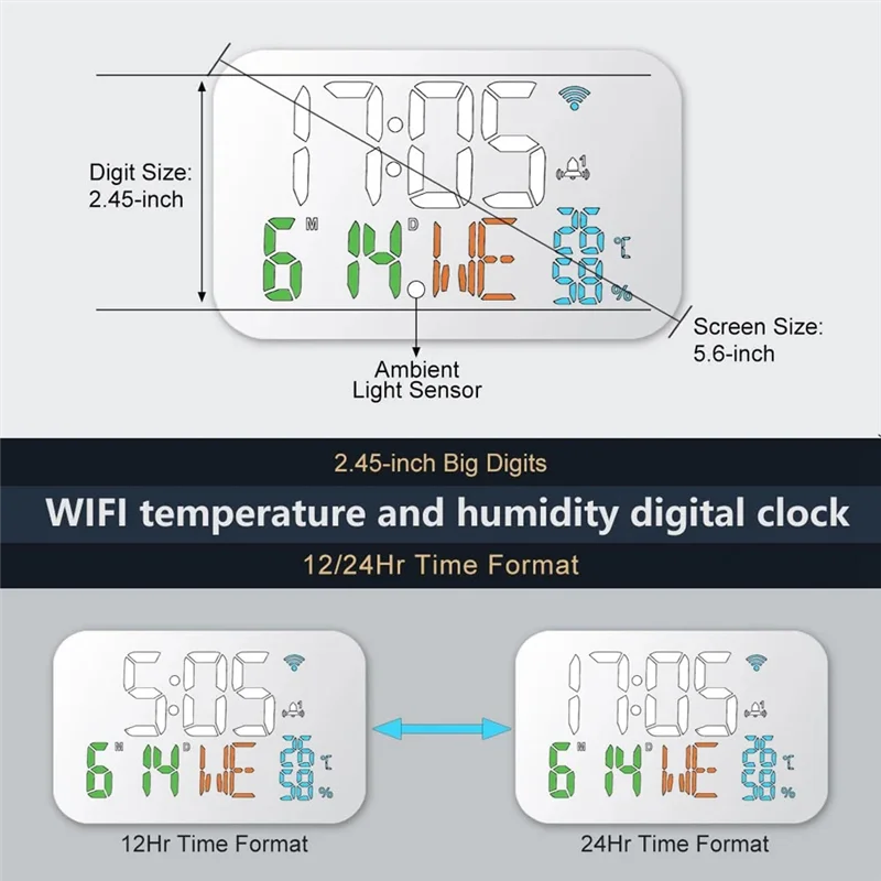 NEW-Tuya Wifi 시계 달력 디지털 LED 디스플레이 지원 WIFI 자동 교정 기능이있는 지능형 온도계 습도계