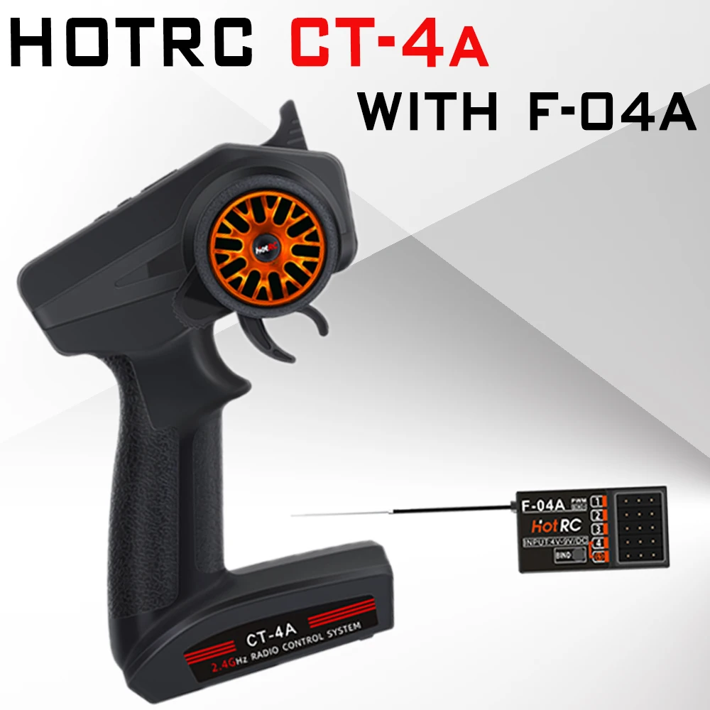

HOTRC CT-4A Channel Radio Control 2.4GHZ 4CH FHSS System Transmitter 2S 4V-9V One-hand with F-04A Receiver For RC Car Boat Toy