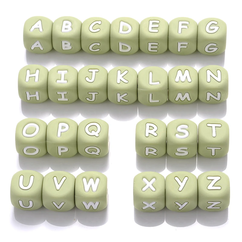 12mm Sage Silicone Alphabet Letter Beads 10Pcs 26 English Letter Baby Name Beads Teething Pacifier Chain Silicone Baby Teether teething toys silicone teething toys baby teething toys silicone beads silicone teether silicone teething beads silicone letters beads