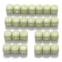 10Pcs 12mm Sage Silicone Alphabet Letter Beads 26 English Letter Baby Name Beads Teething Pacifier Chain Silicone Baby Teether 1