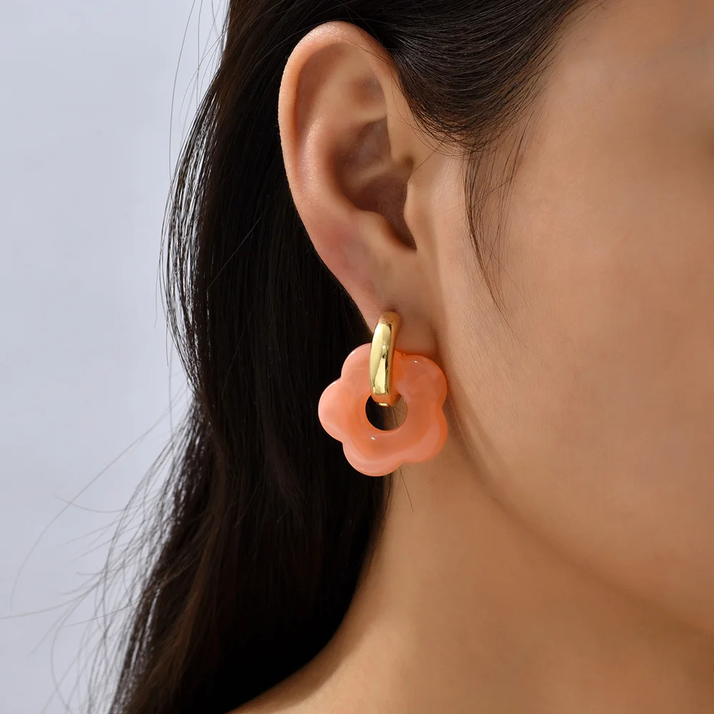 Boho Candy Color Flower Resin Drop Earring for Women Girls Transparent Marbling Acrylic Flower Metal Hoop Earings Jewelry - Image 3