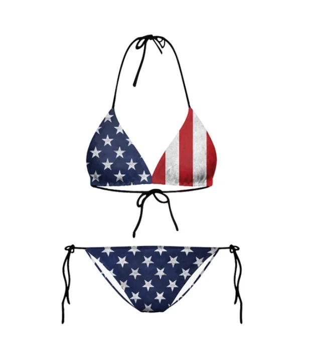 New Fashion American Flag 3D Printing Swimsuit Women Sexy Two Pieces Low Waist Halter Bathing Suits Beach Bikini Surprise Gift