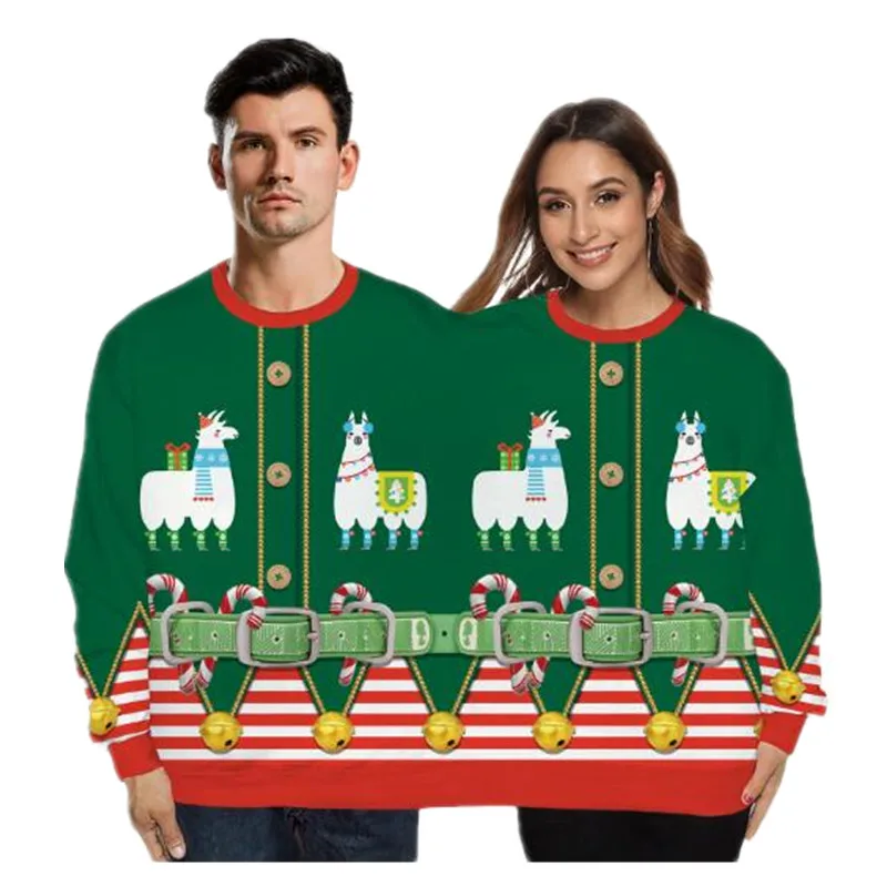 Dames kersttrui 3D print pullover sweater ronde hals lange mouwen T-shirt winter sneeuwpop vrouwen truien blouse casual kerst sweat mooi party tuniek bovenstuk top, A-wijn, L