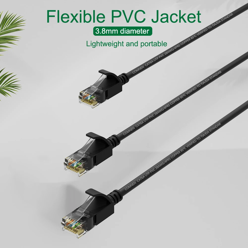 Patchtek 슬림 이더넷 케이블 RJ 45 Lan 10Gbps CAT 6A 이더넷 케이블 패치 코드 PS5 라우터 용 UTP 고속 컴퓨터 와이어