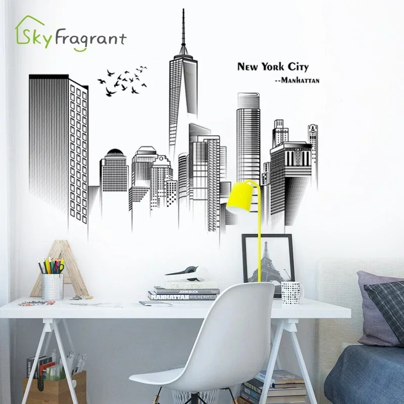 Manhattan Wall Sticker Creative Bedroom Decor Home Black And White Art Stickers Living Room Background Wall Decor Self-adhesive - 5