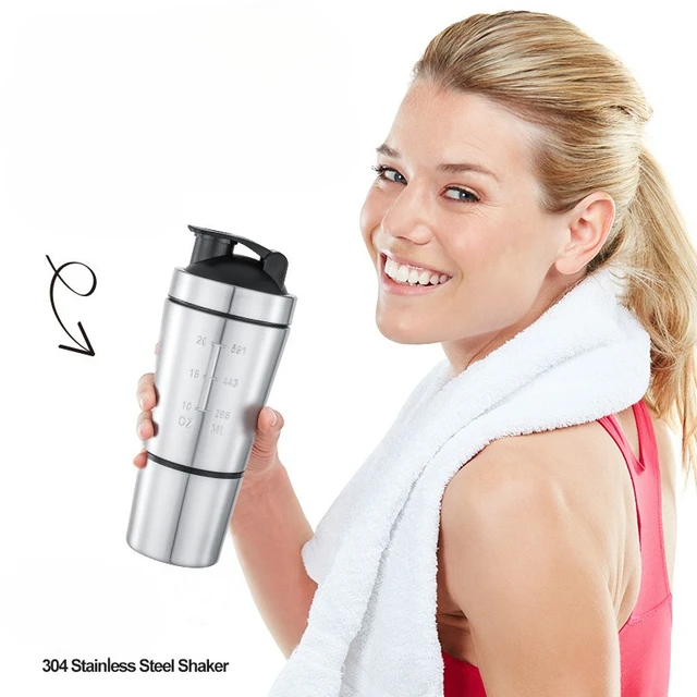 New Stainless Steel Cup Mixer Whey Protein Powder Sports Shaker Water Bottle Detachable Single Layer Outdoor Drink Kettle 2