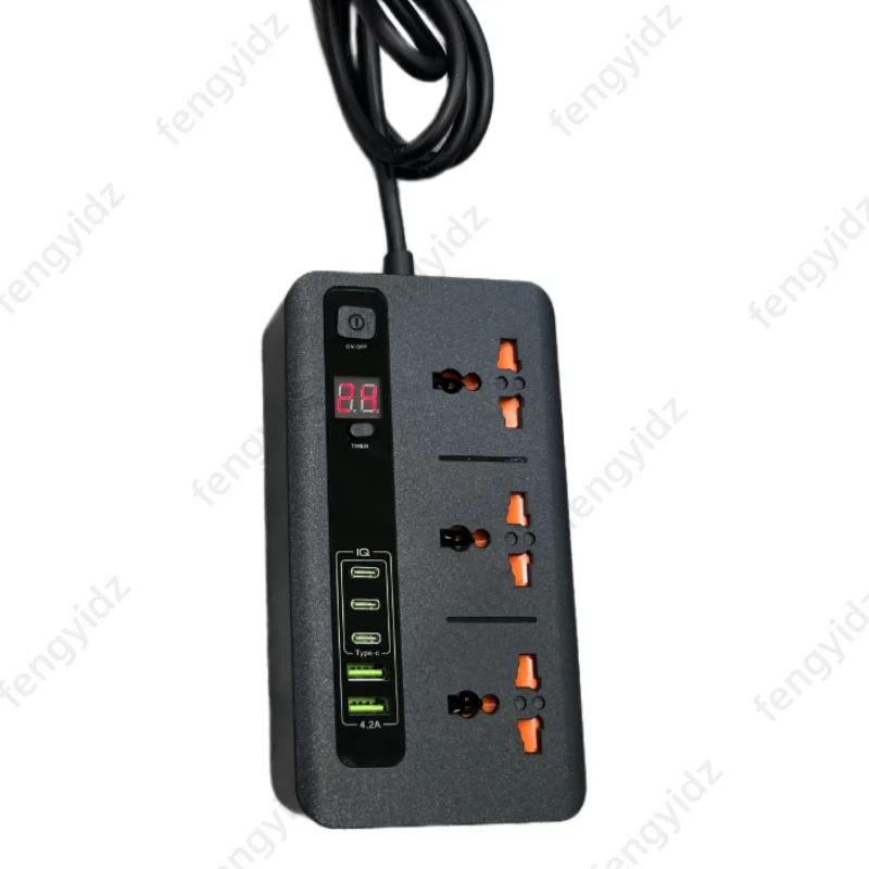 Universal Outlet EU/UK Plug Power Strip Timer Sockets 2M Extension Cable 2 USB 3 TYPE-C Network Filter Fast Charging Socket
