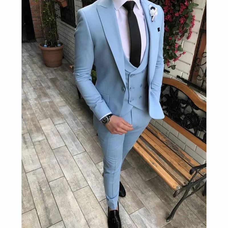 3 Pieces Men Suits Wedding Tuxedos Fashion Groom Classic Fit Peaked Lapel Prom Party Dinner Male Suit (Jacket+Vest+Pants)