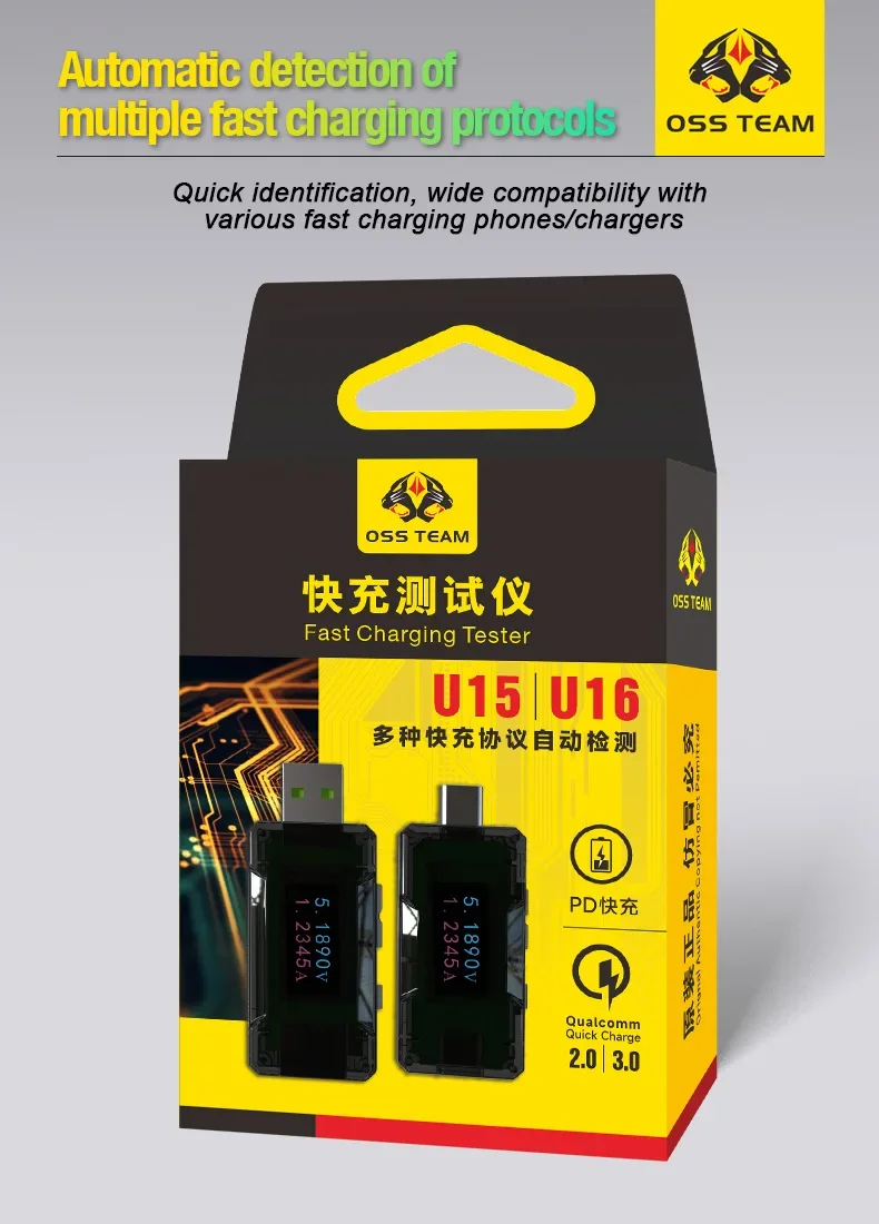 OSS U15/U16 High Accuracy Fast Charging Tester Type-C/USB-A PD2.0 QC3.0 Voltage