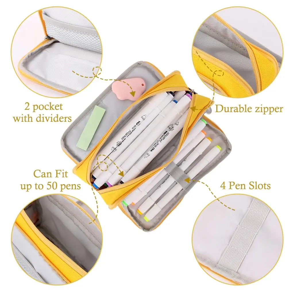 Spacious Triple-Section Pencil Case & Stationery Organizer