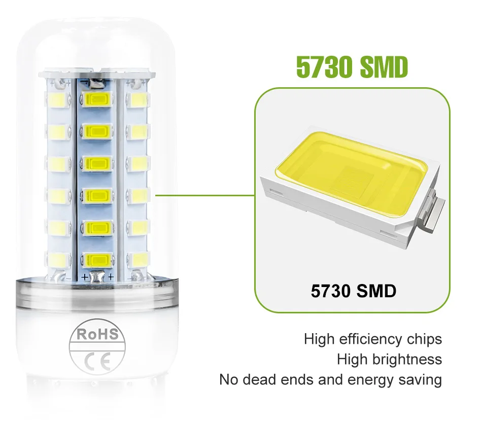 Description Picture 5 of itemE27 LED Corn Bulb E14 Lamp GU10 Spotlight G9 Ceiling Chandeliers 220V Indoor Home Bedroom Living Room B22 Lights Cool/Warm White