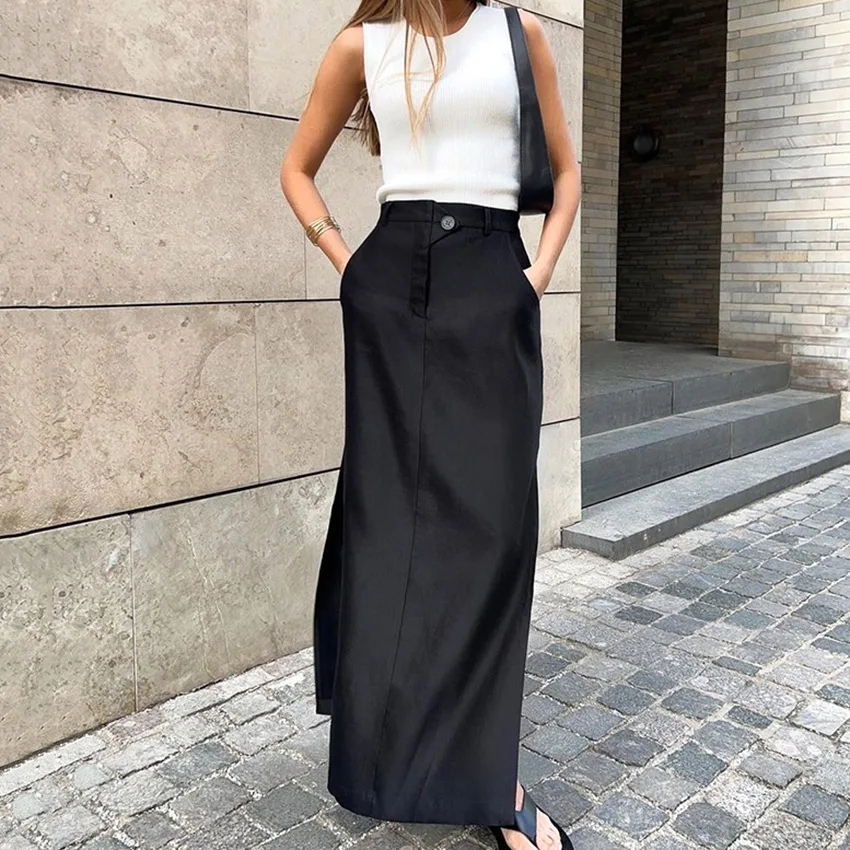 

Skirt Women 2023 New Autumn Spring Summer Long Black Dress Office Lady Euro-America Style Simple Women Skirt