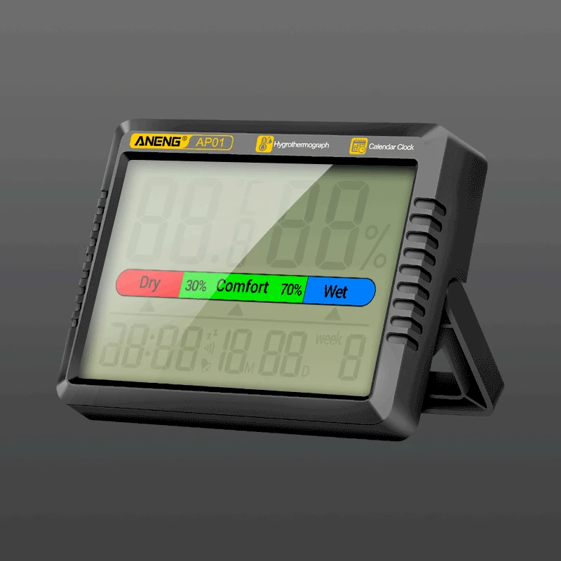 Description Picture 2 of itemANENG AP01 Moisture Meters Celsius Display Digital  Thermometer Temperature Measuring Hygrometer LCD Screen Alarm Clock Testers