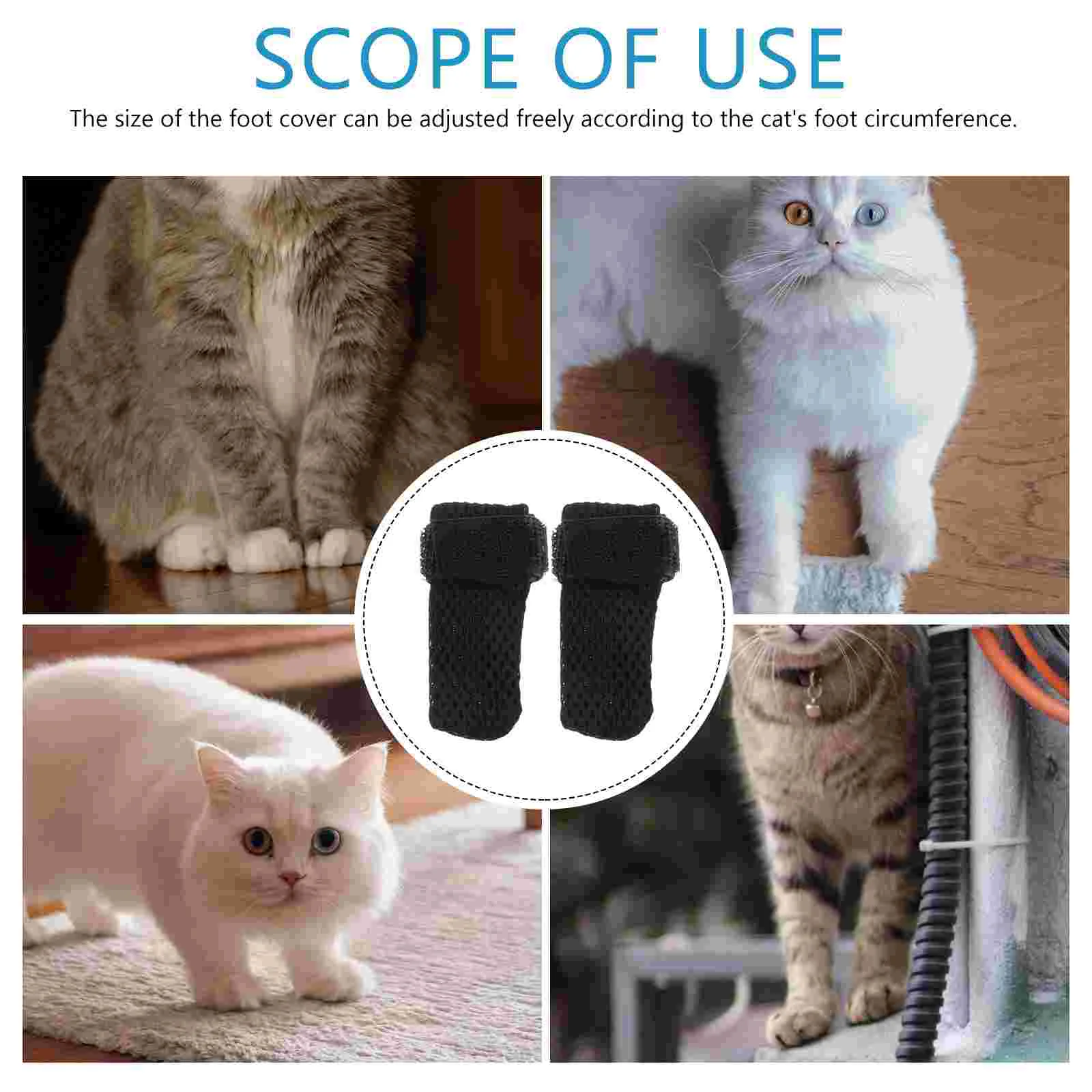4 Pcs Black Polyester Adjustable Cat Shoes Durable Protector Comfortable Cat Socks Claw Covers Pet Products