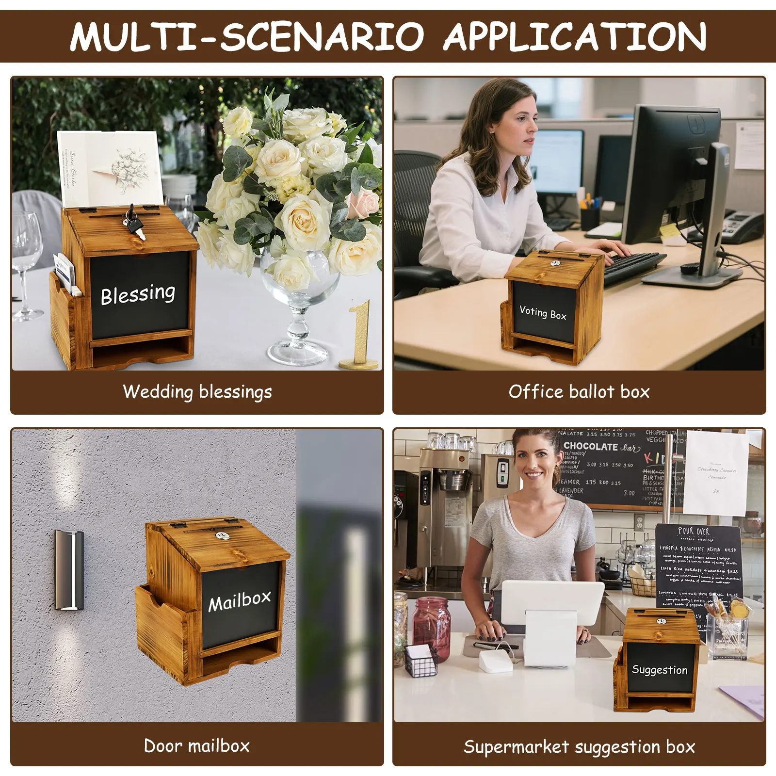 Wood Suggestion Box Wall Mounted/Standing Donation Ballot Message Box with Slot & Lock Chalkboard Collection Box for Home School