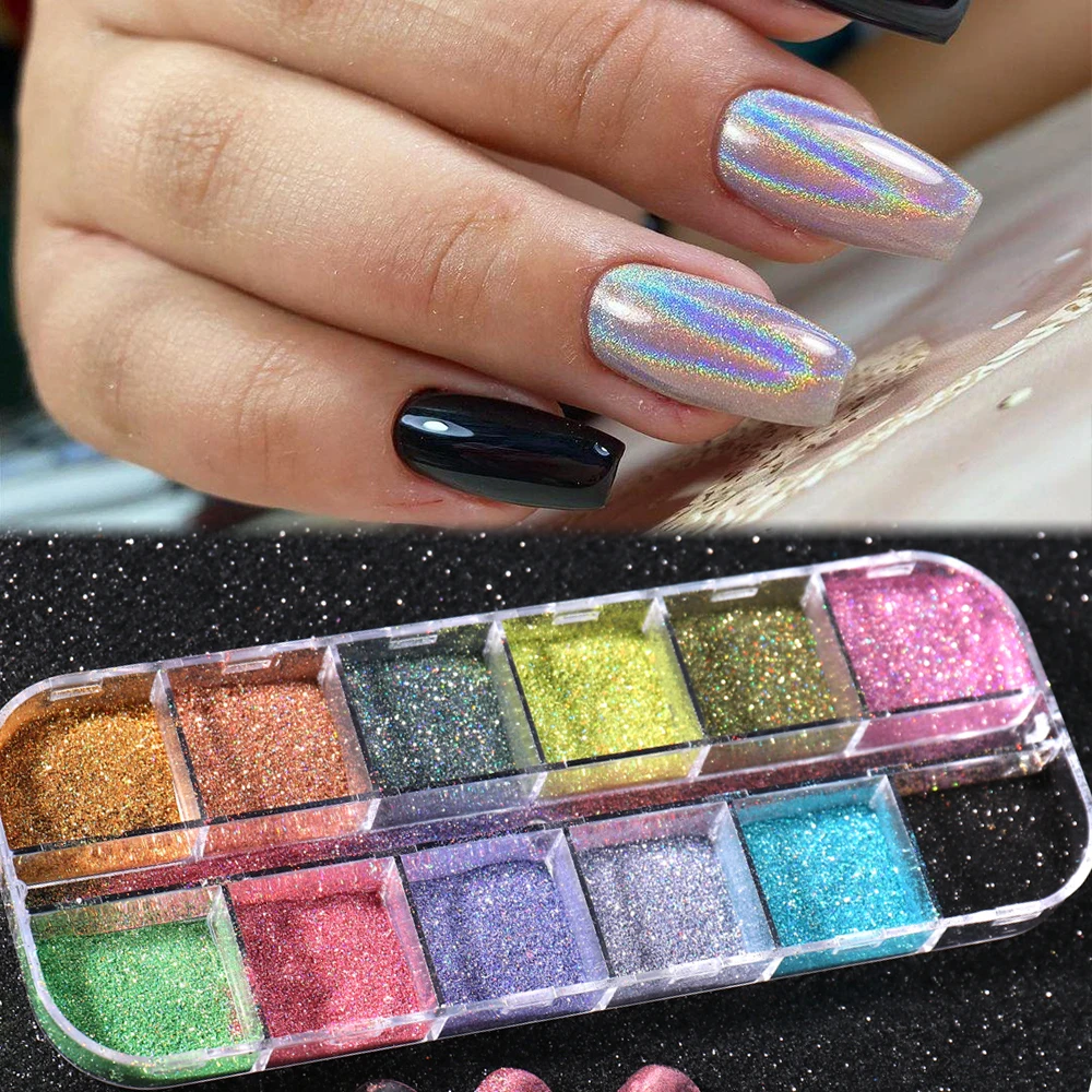 Holographic Powder Set Holo Silver Rub Dust Black Pink Chrome Nail Glitter Powder Laser Pigment For Nail DIY Manicure nail powder nail pigment nail glitter nail decoration nail decorations nail powder set