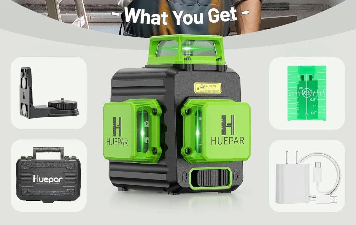 Laser Level 12 Lines 3D Green Lines Horizontal Vertical Cross Lines 360°Auto Sel