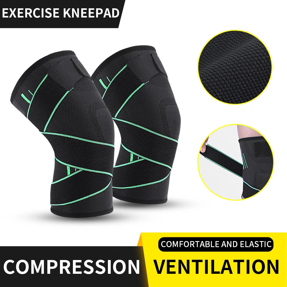 2 PC Outdoor Sports Knee Pads Four Seasons Nylon Breathable Straps Compression Support Joints Convenient Double Protective Sleev