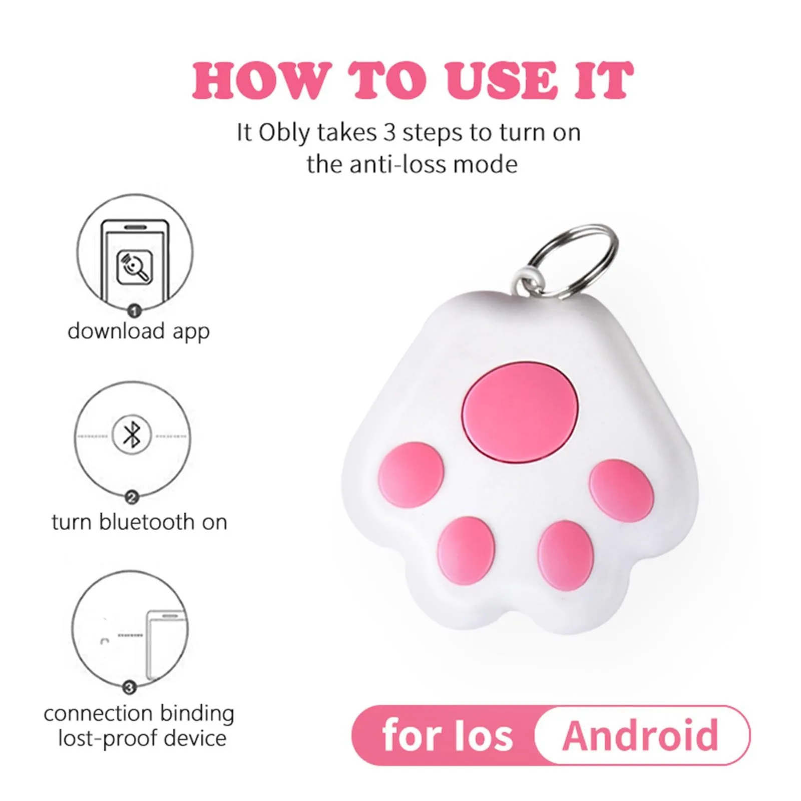 Mini Cute Dog Paw GPS Tracker Bluetooth Anti-lost Alarm GPS Locator Smart Wallet Key Finder Tag Keychain Pet Dog Child Tracker