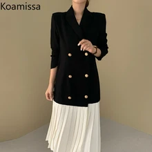 

Koamissa Elegant Office Lady Blazer Maxi Pleated Dress Patchwork Spring Autumn 2022 Bodycon Korean Dresses for Women Dress