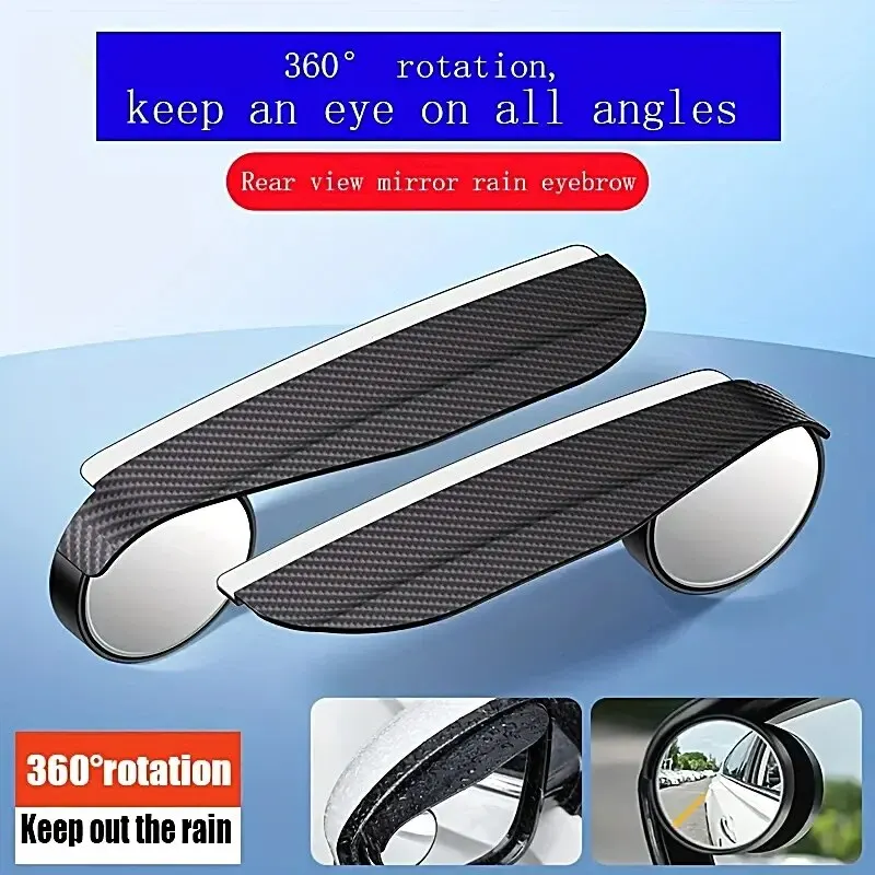 Rearview Mirror Carbon Fiber Textured Car Rearview Mirrors All-in-One Rain Eyebrow Blind Spot Mirror Reflective Mirror And Rain Cover