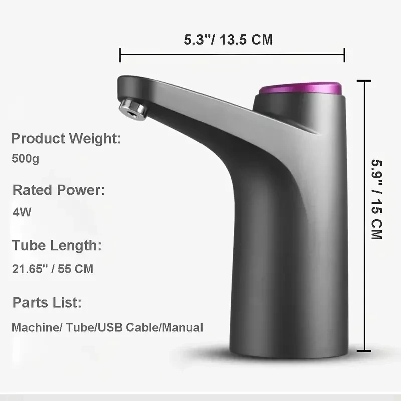 Portable 5-Gallon Water Dispenser with USB Charging Automatic Electric Pump for Home Office Outdoor Use