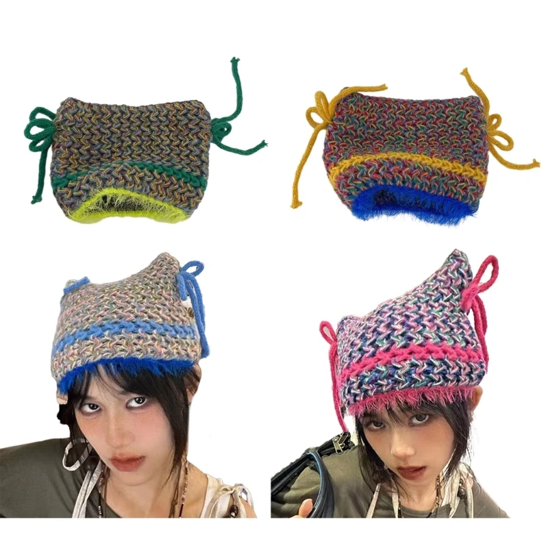 

Cat Ears Hats for Womens Striped Warm Lovely Cap Birthday Gift Drop Shipping