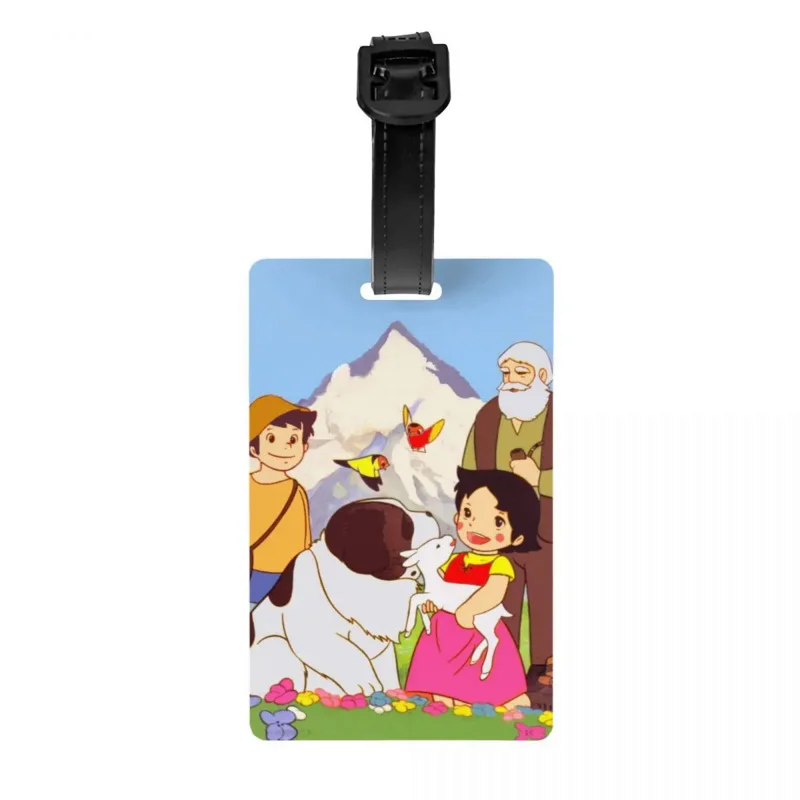 

Heidi Peter And Grandpa Together Luggage Tag With Name Card Alps Mountain Goat Cartoons Cover ID Label for Travel Bag Suitcase