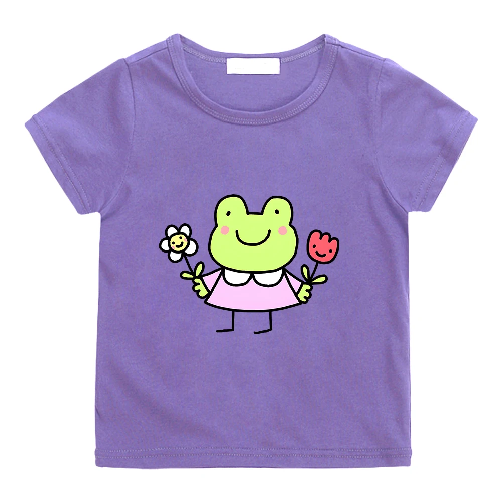 

Brief Strokes Frog Flowers T-shirt 100% Cotton Summer Soft Tee-shirt Casual Short Sleeve Kawaii Graphic Tshirt Boys and Girls