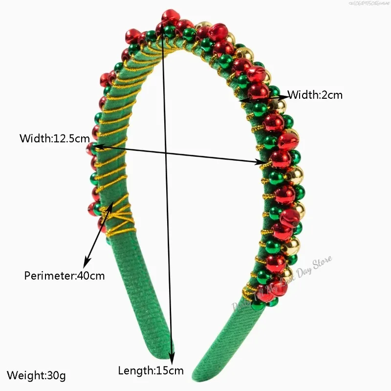 Red Green Christmas Headband Women's Simple Thin Edges Flannel Jingling Bell Beaded Winding Holiday Hair Accessories