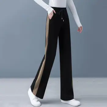Semplicità All-match Autunno Inverno Pantaloni Donna Coulisse Tasca a contrasto di colore Elastico a vita alta Pantaloni dritti slim casual 1