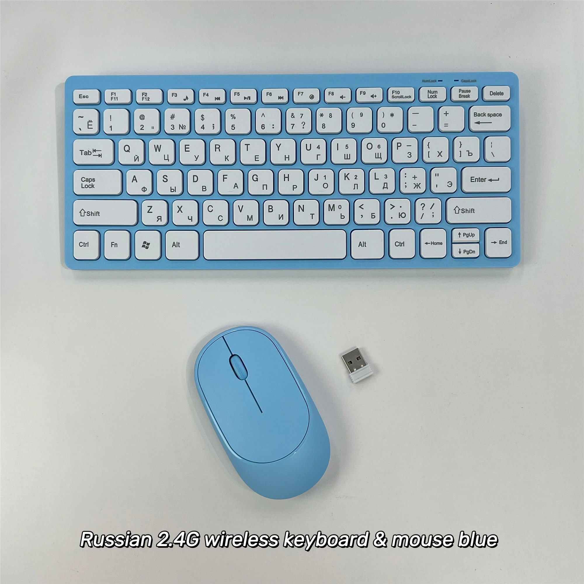 مجموعة لوحة مفاتيح وماوس لاسلكية 2.4G روسية محمولة...