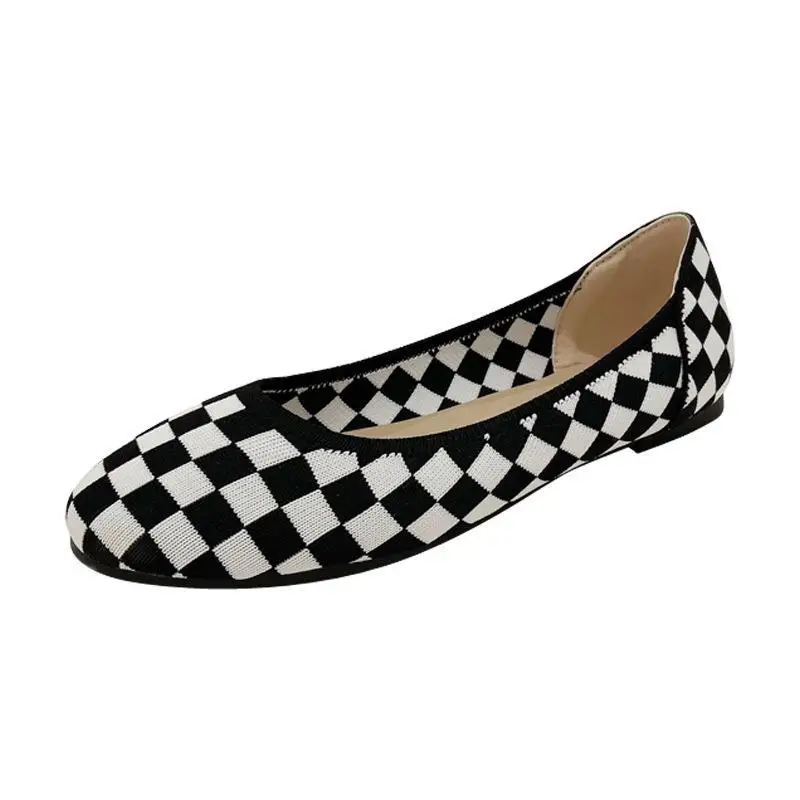 11 Colors Stretch Fabric Shoes Woman Knitted Loafers Breathable Checkered Flats Ladies Ballerinas Mocasines Femme Polyester Shoe 6