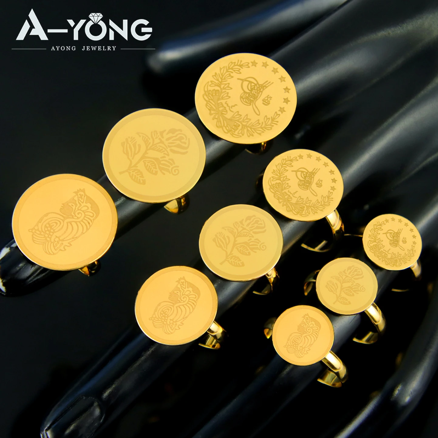 トルココインリング 18Kゴールドメッキ シンプル サウジアラビア ムスリム カップルリング ドバイ エジプト 女性 ブライダル 婚約 結婚式  高級ジュエリー - AliExpress