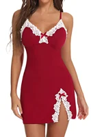 Sexy Sleepwear Women Lace Silk Satin V-Neck Nightgown Split Hem Soft Lingerie Night Dress Sleeveless Sleepwear Female Clothes - Image 3