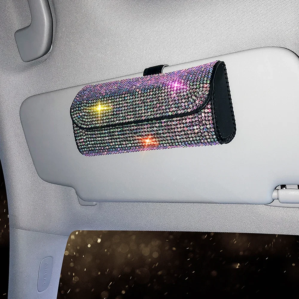 Diamond Car Glasses Case Sunglasses Storage Box Glasses Holder Sun Visor Case Bling Car Assessoires Interior for Women sunglasses holder sunglasses clip glasses holder eyeglass holder eyeglasses storage holder sunglasses case