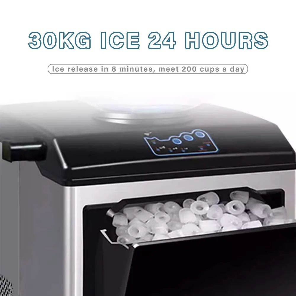 HZB25 Compact Countertop Ice Maker,30kg in 24Hrs,12 Bullet Ice Cubes Lightweight Portable Basket,with Cold Water Valve