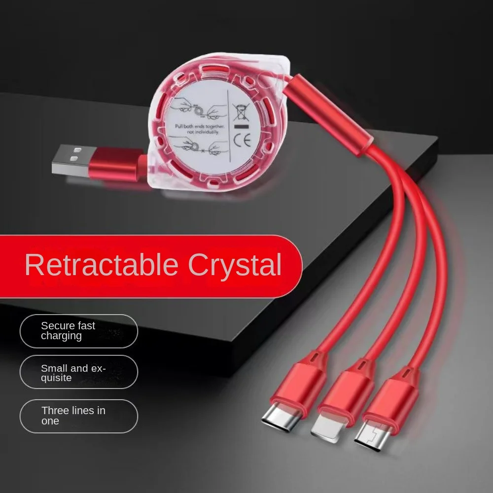 รูปสินค้า สายชาร์จ USB 3 in 1 พับเก็บได้ สำหรับ iPhone และ Android