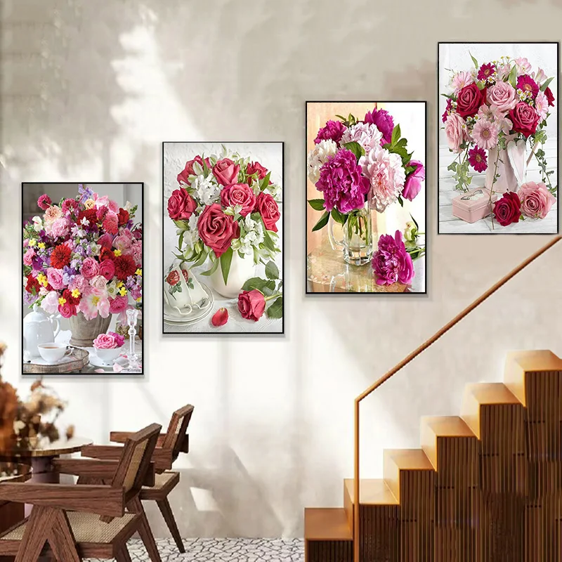 

Алмазная вышивка «сделай сам», полноразмерная/круглая алмазная Роза, ваза, 5D алмазная живопись, алмазная вышивка, домашняя страница XY20